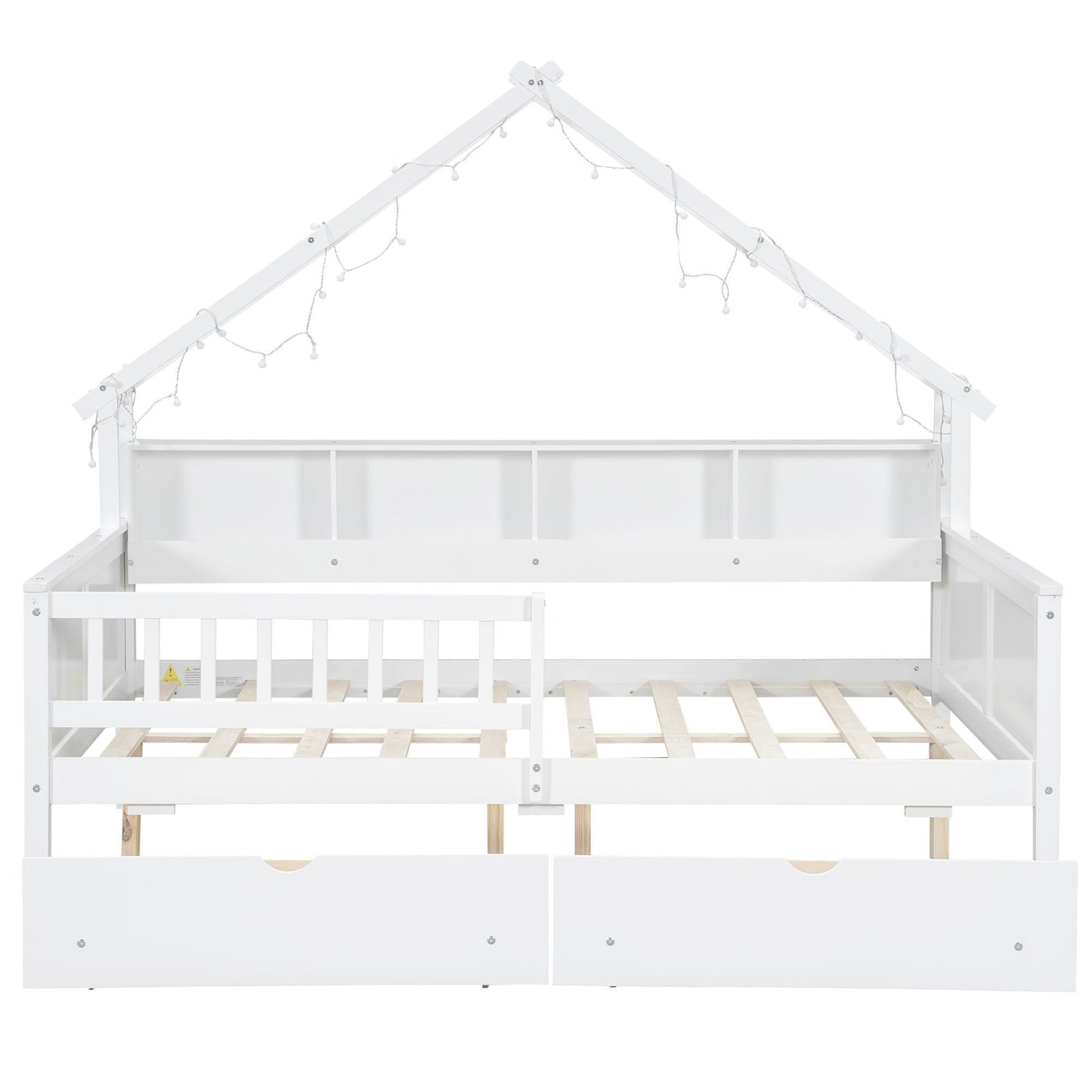 House Style Platform Bed with LED lights, canopy frame, white storage shelves with drawers on Tampa Home & Garden Store