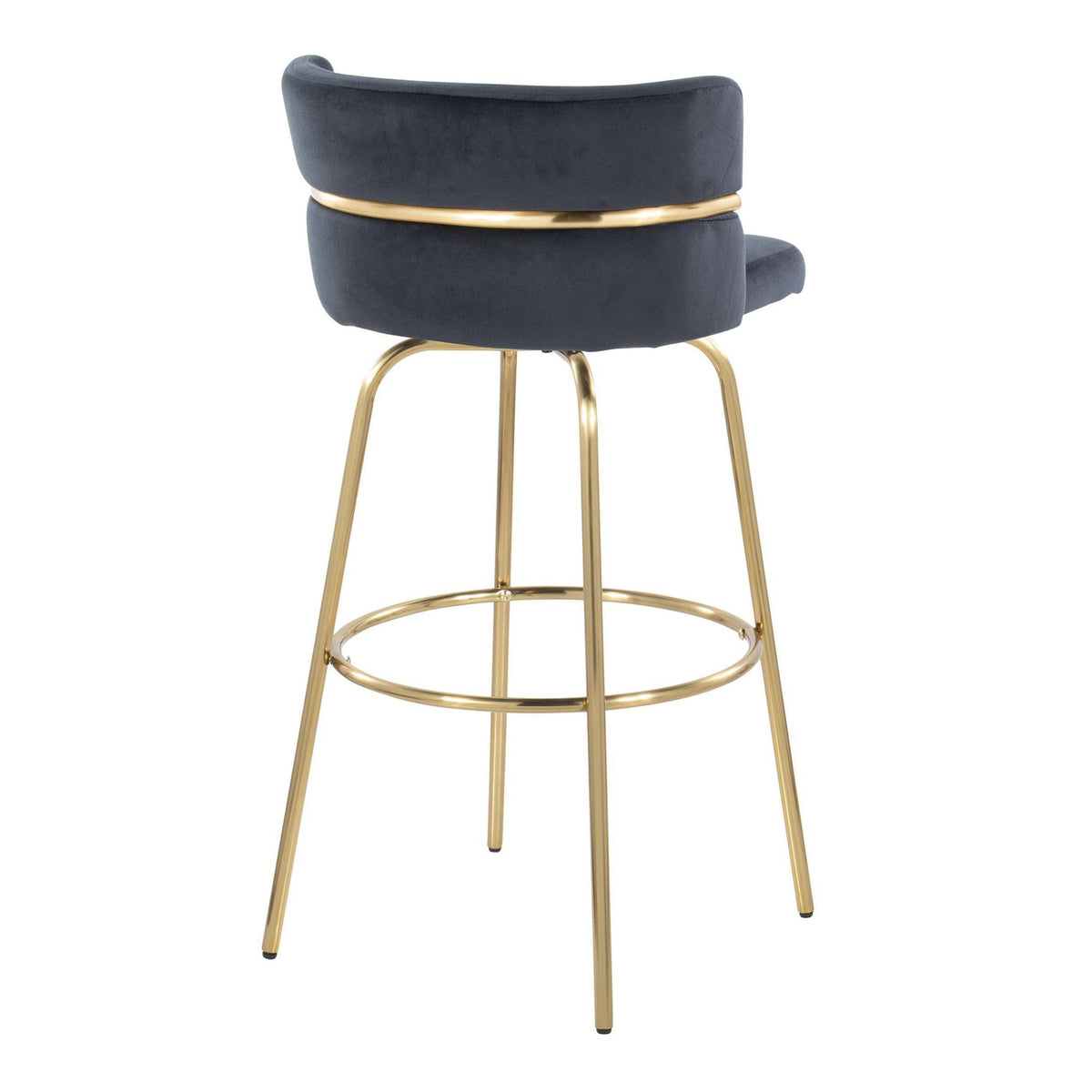 Glam Art Deco fixed-height barstool navy velvet with gold metal base and footrest on Tampa Home & Garden Store