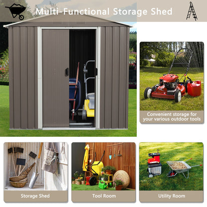 Metal Shed With A Sliding Door And Glass Window