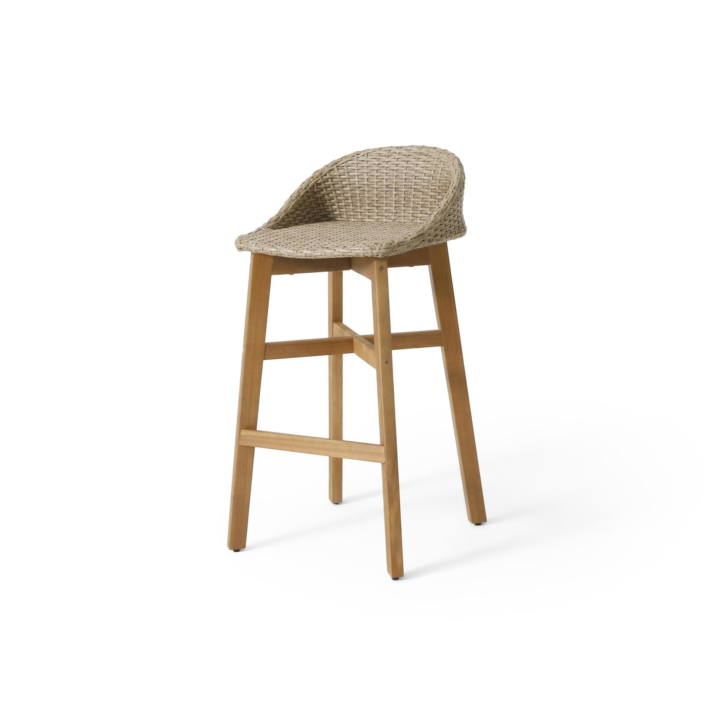 Beeson Outdoor Wicker and Acacia Barstool Set