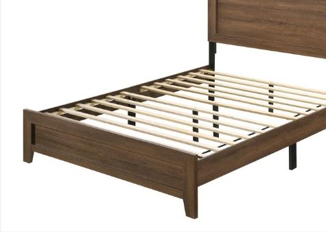 Miquell Panel Bed by HouseOfZazla, dark wood panel bed frame with slat foundation on Tampa Home & Garden Store