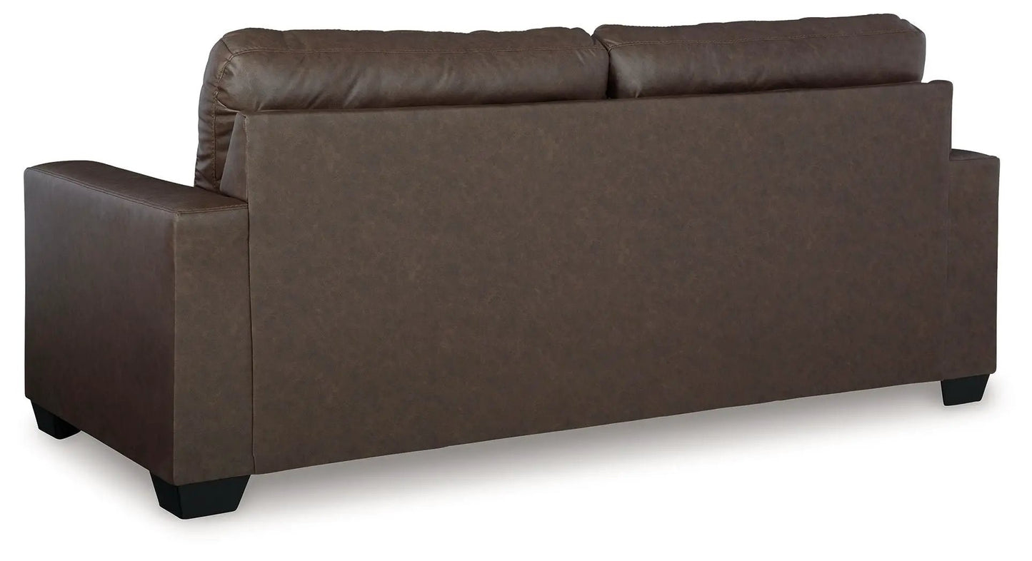 Barlin Mills Sofa Sleeper brown leather-look upholstery with black block legs on Tampa Home & Garden Store