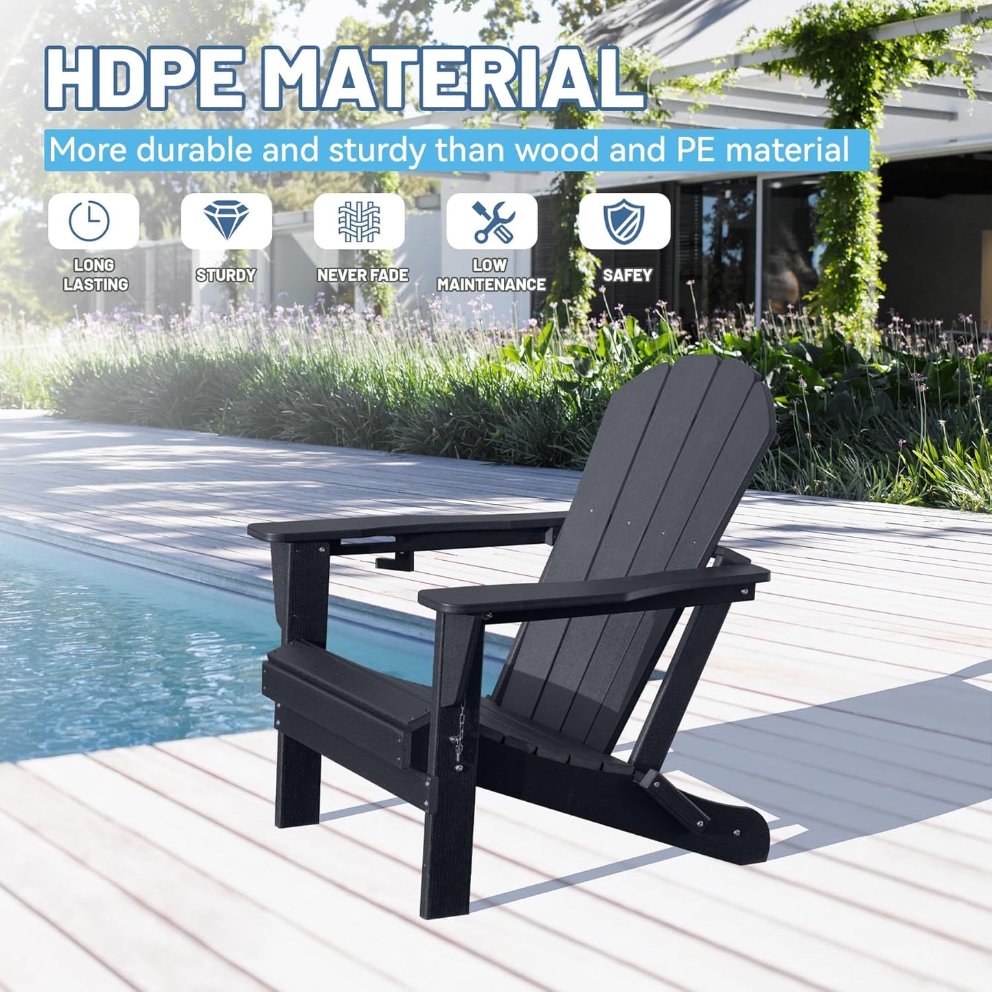 Folding Black Hdpe Adirondack Chair And Cup