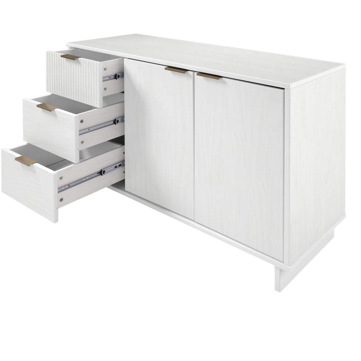 Granville Sideboard white finish with full extension drawers gold pulls two-door cabinet on Tampa Home & Garden Store