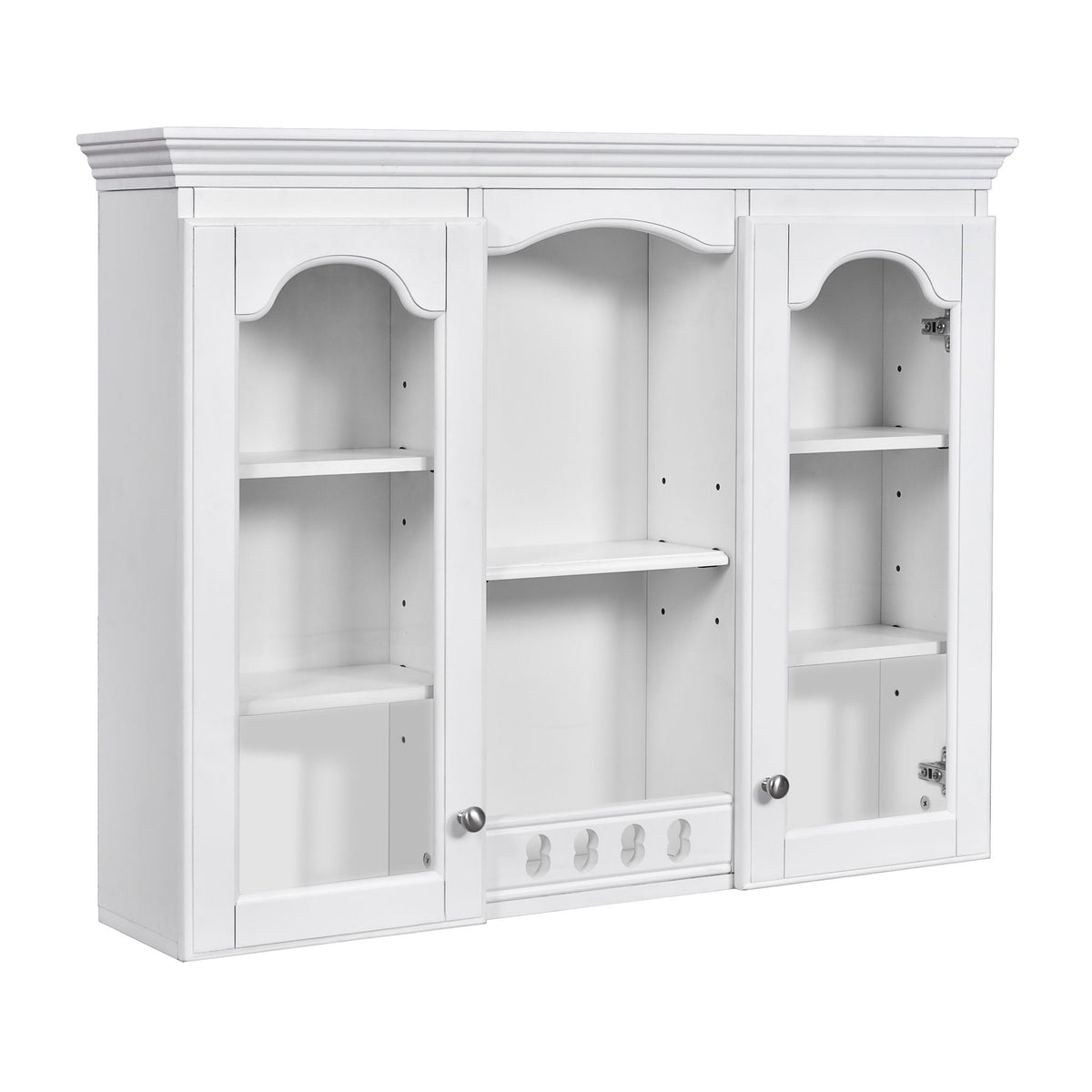Wall-mounted white medicine cabinet with 2 arched-door panels and adjustable shelves on Tampa Home & Garden Store