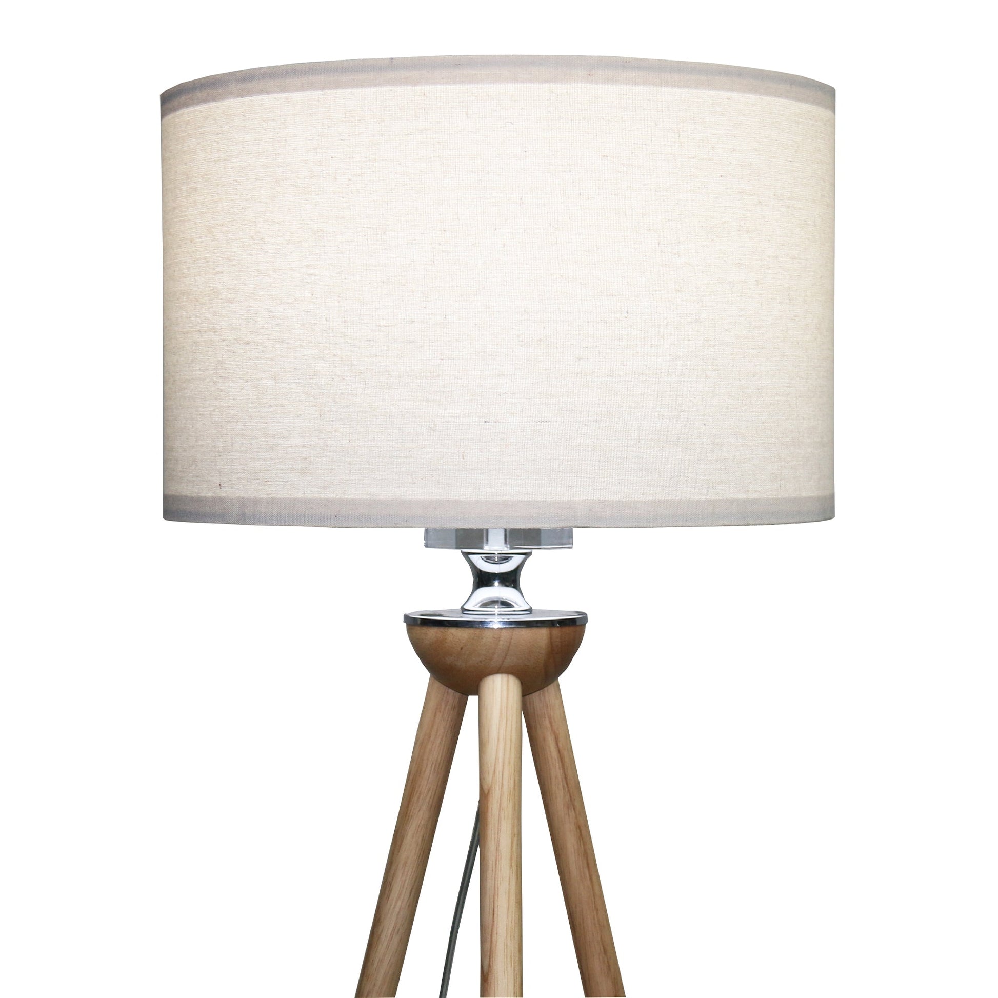 Tall Corner Floor Lamp, beige shade with wood tripod legs and chrome accents by HouseOfZazla on Tampa Home & Garden Store