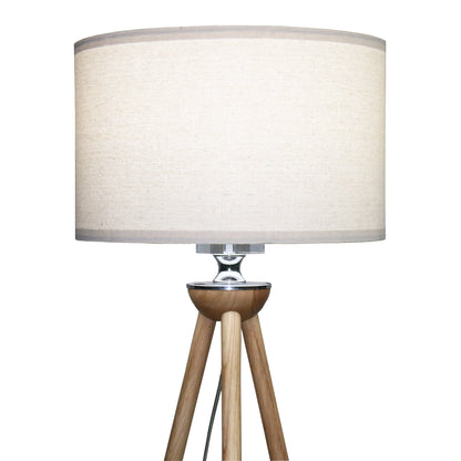 Tall Corner Floor Lamp, beige shade with wood tripod legs and chrome accents by HouseOfZazla on Tampa Home & Garden Store