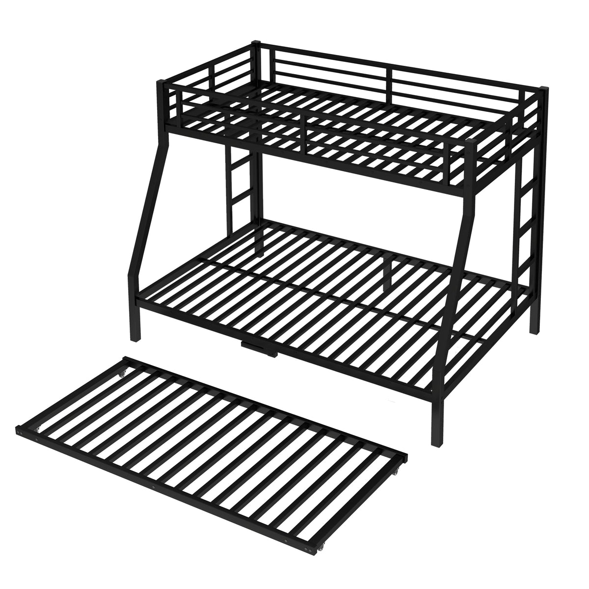 Twin over full metal bunk bed with twin-size trundle in black by HouseOfZazla on Tampa Home & Garden Store