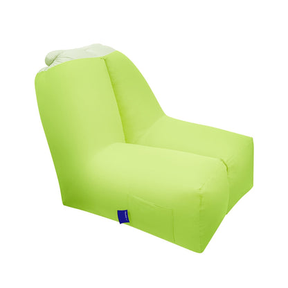 Inflatable lounger GemGear lime green with white headrest and storage pocket on Tampa Home & Garden Store