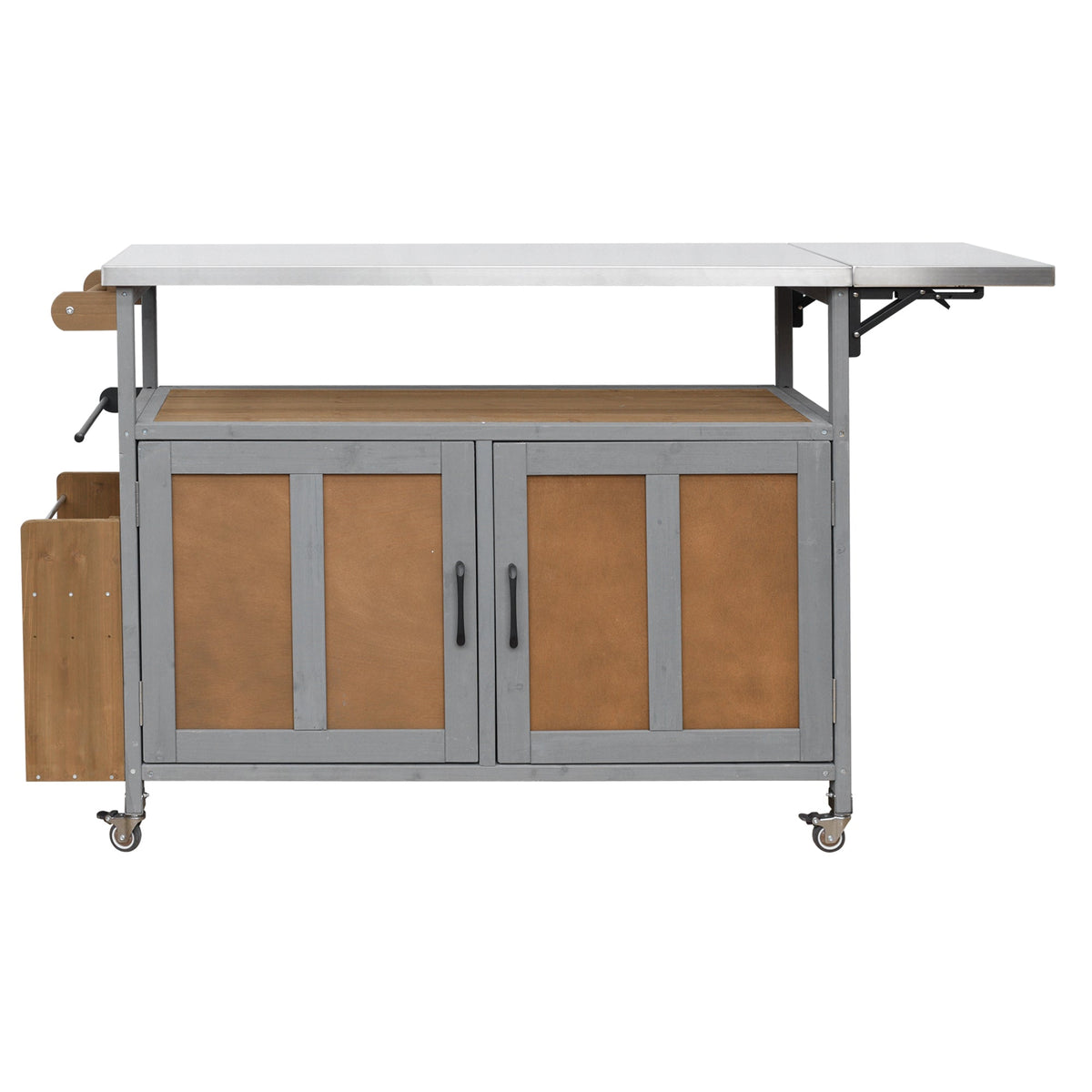 Foldable outdoor kitchen island cart with stainless top and gray frame on wheels HouseOfZazla on Tampa Home & Garden Store