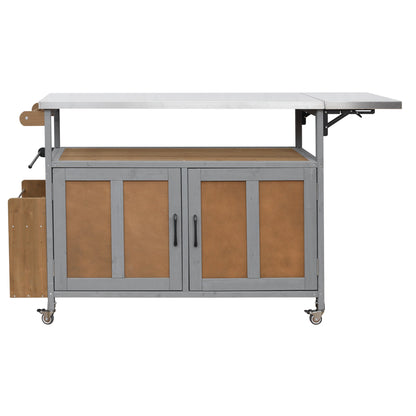 Foldable outdoor kitchen island cart with stainless top and gray frame on wheels HouseOfZazla on Tampa Home & Garden Store