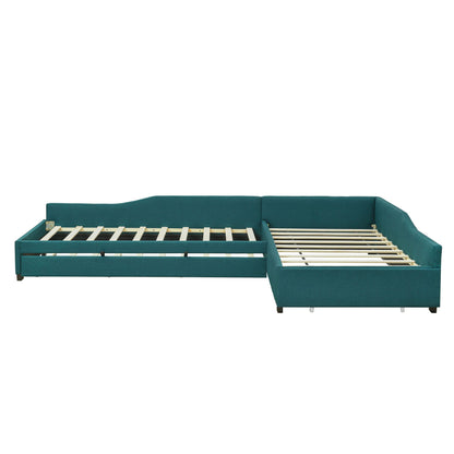Upholstered double daybed with trundle and drawer in teal, HouseOfZazla on Tampa Home & Garden Store