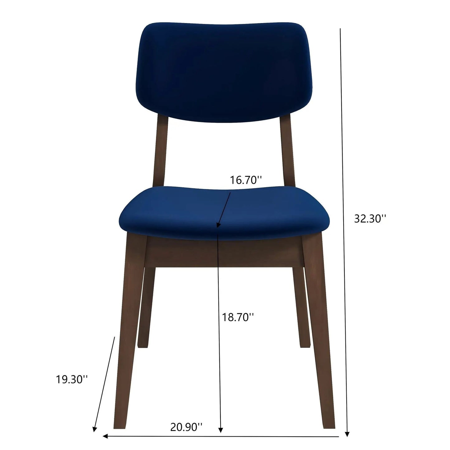 Carlos solid back side chair set of 2 in navy blue upholstery with wooden legs on Tampa Home & Garden Store