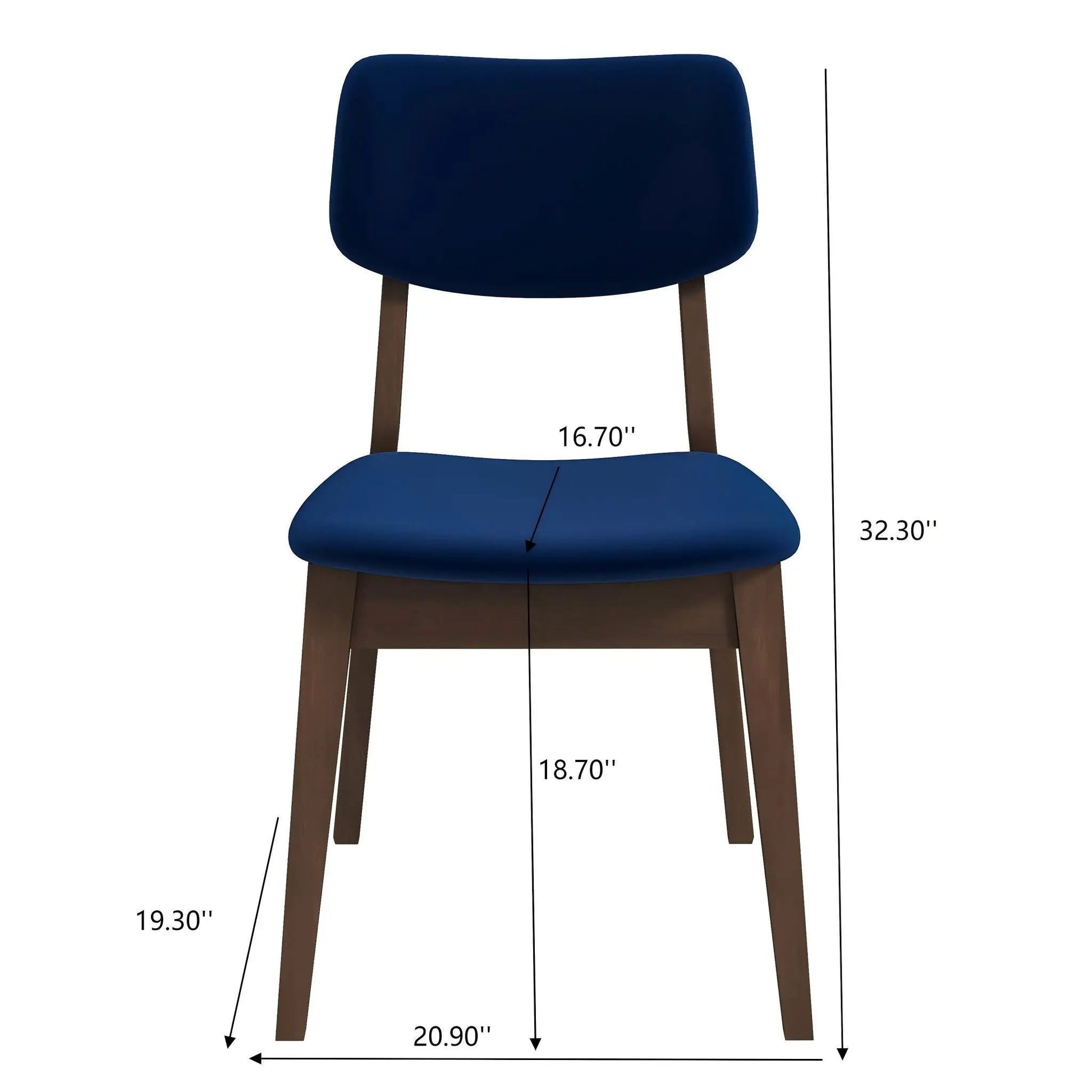 Carlos solid back side chair set of 2 in navy blue upholstery with wooden legs on Tampa Home & Garden Store