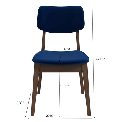 Carlos solid back side chair set of 2 in navy blue upholstery with wooden legs on Tampa Home & Garden Store