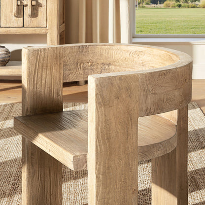 Accent curved dining chair with sculptural wood frame in brown finish on Tampa Home & Garden Store