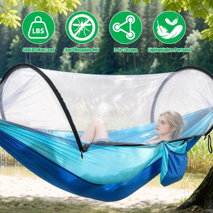 Camping Hammock with Mosquito Net, blue, GemGear, 440lbs max load, 3-in-1 portable on Tampa Home & Garden Store
