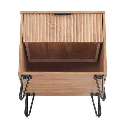 Modern nightstand by HouseOfZazla with fluted drawer and black metal handles in light oak on Tampa Home & Garden Store