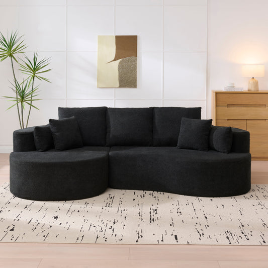 HouseOfZazla 106 in. 2-Piece Boucle Cloud curved sectional sofa with chaise lounge in dark charcoal fabric on Tampa Home & Garden Store