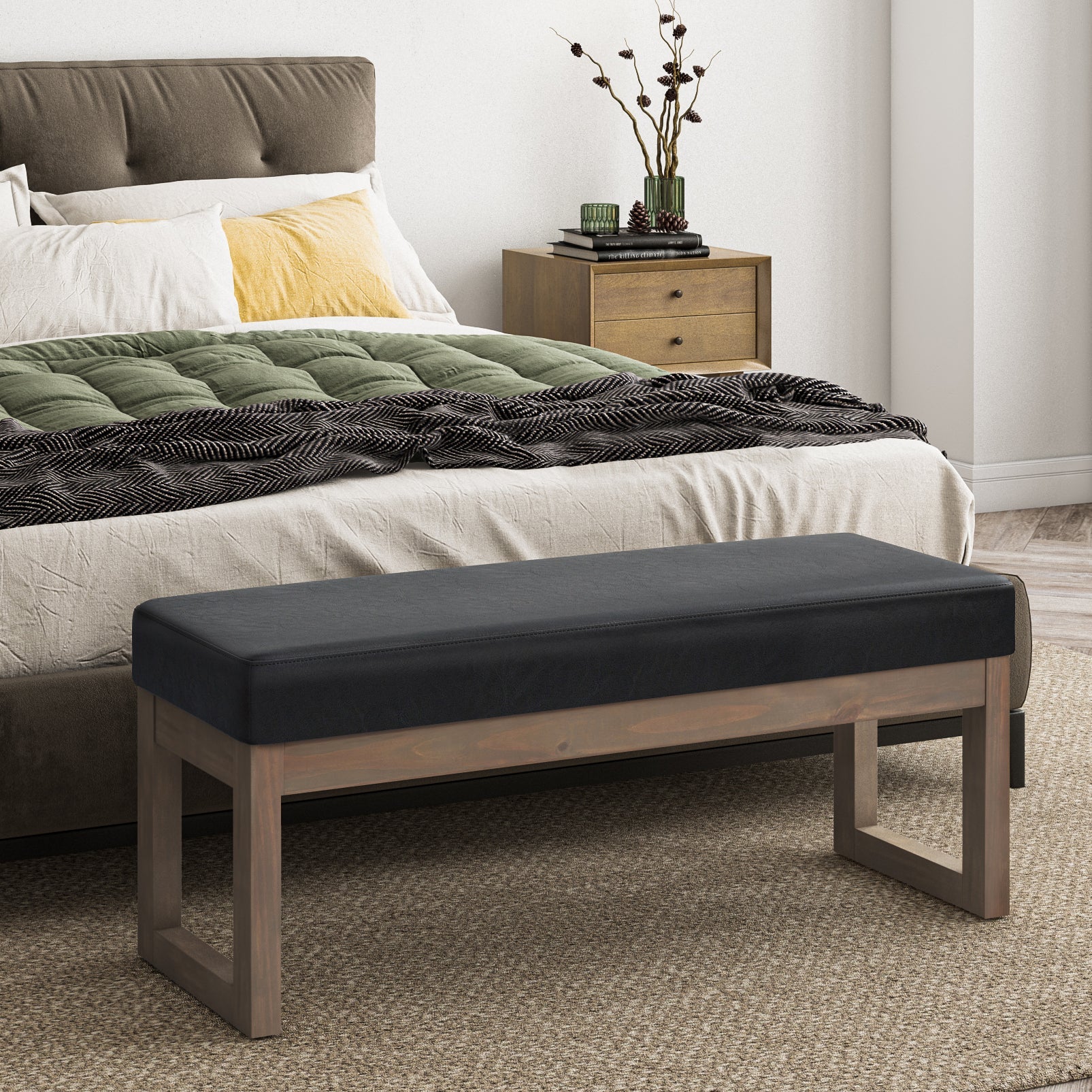 Milltown Large Ottoman Bench Midnight Black storage ottoman with wood frame on Tampa Home & Garden Store