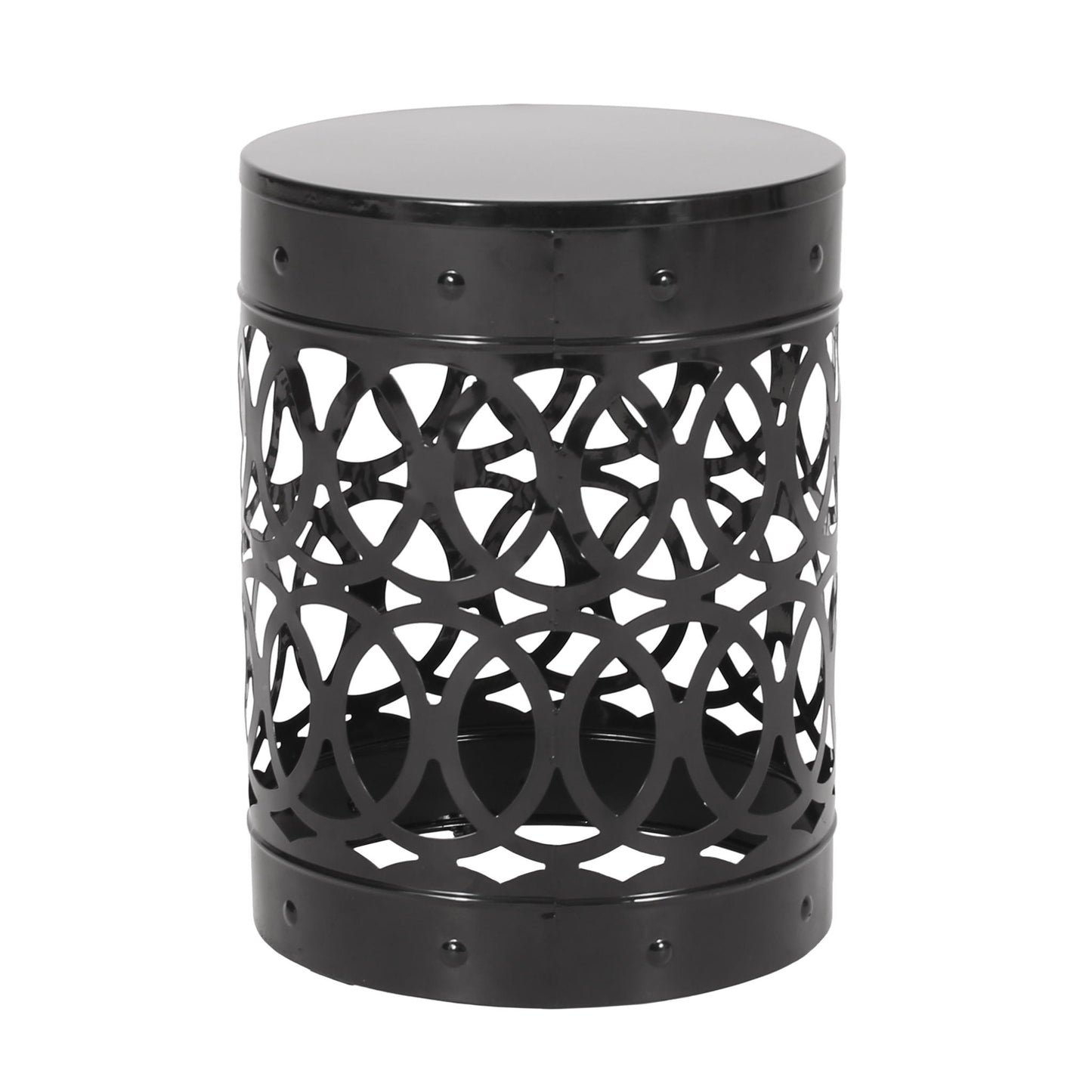 Large Outdoor Metal End Table with Floral Cut
