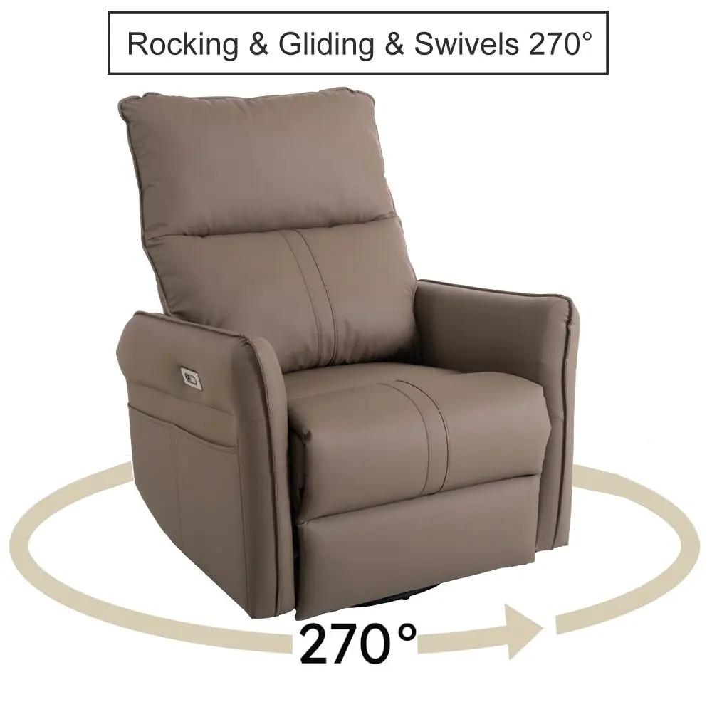 29.92in power swivel rocker recliner with USB ports, tan PU leather on Tampa Home & Garden Store