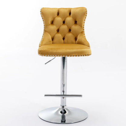 Mustard tufted swivel bar stool back nailhead trim chrome pedestal base adjustable 25–33 in on Tampa Home & Garden Store