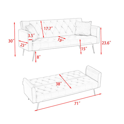 71-inch foldable double sofa in white tufted fabric by HouseOfZazla, American retro style on Tampa Home & Garden Store