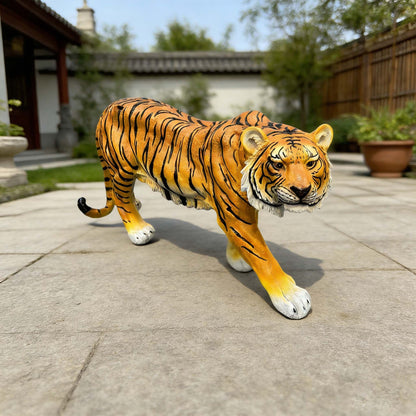 Simulated Tiger Resin Garden Statue orange with black stripes HouseOfZazla outdoor decor on Tampa Home & Garden Store