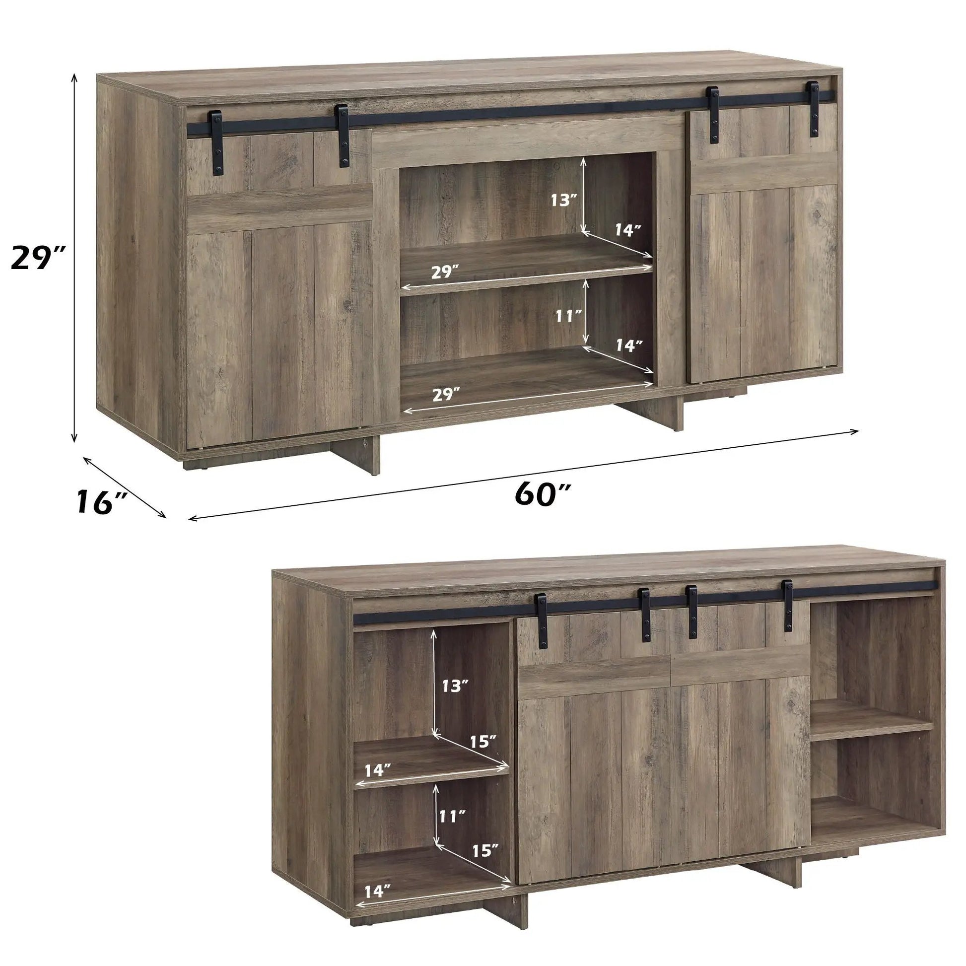 Bellarosa TV stand by Unique Piece Furniture in rustic wood with sliding barn doors on Tampa Home & Garden Store