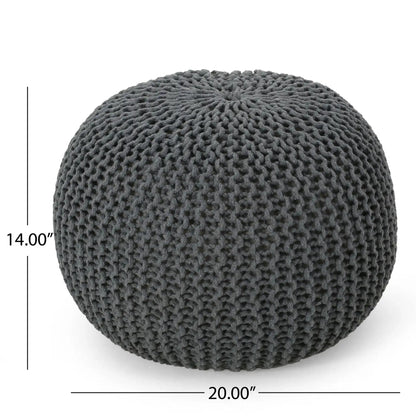 Bordeaux knitted cotton round pouf dark gray ottoman floor cushion HouseOfZazla 20in on Tampa Home & Garden Store