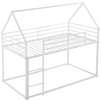 House Bunk Bed With Built In Ladder, white metal frame, house-shaped roof rails, by HouseOfZazla on Tampa Home & Garden Store