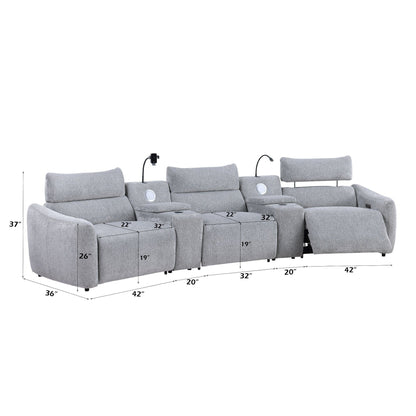 Fullar modular power motion reclining sectional sofa with console and light gray fabric on Tampa Home & Garden Store