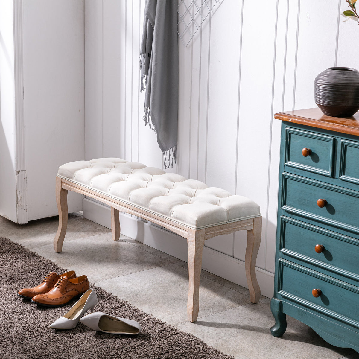 Bedroom bench French vintage tufted entryway bench with cream upholstery HouseOfZazla on Tampa Home & Garden Store