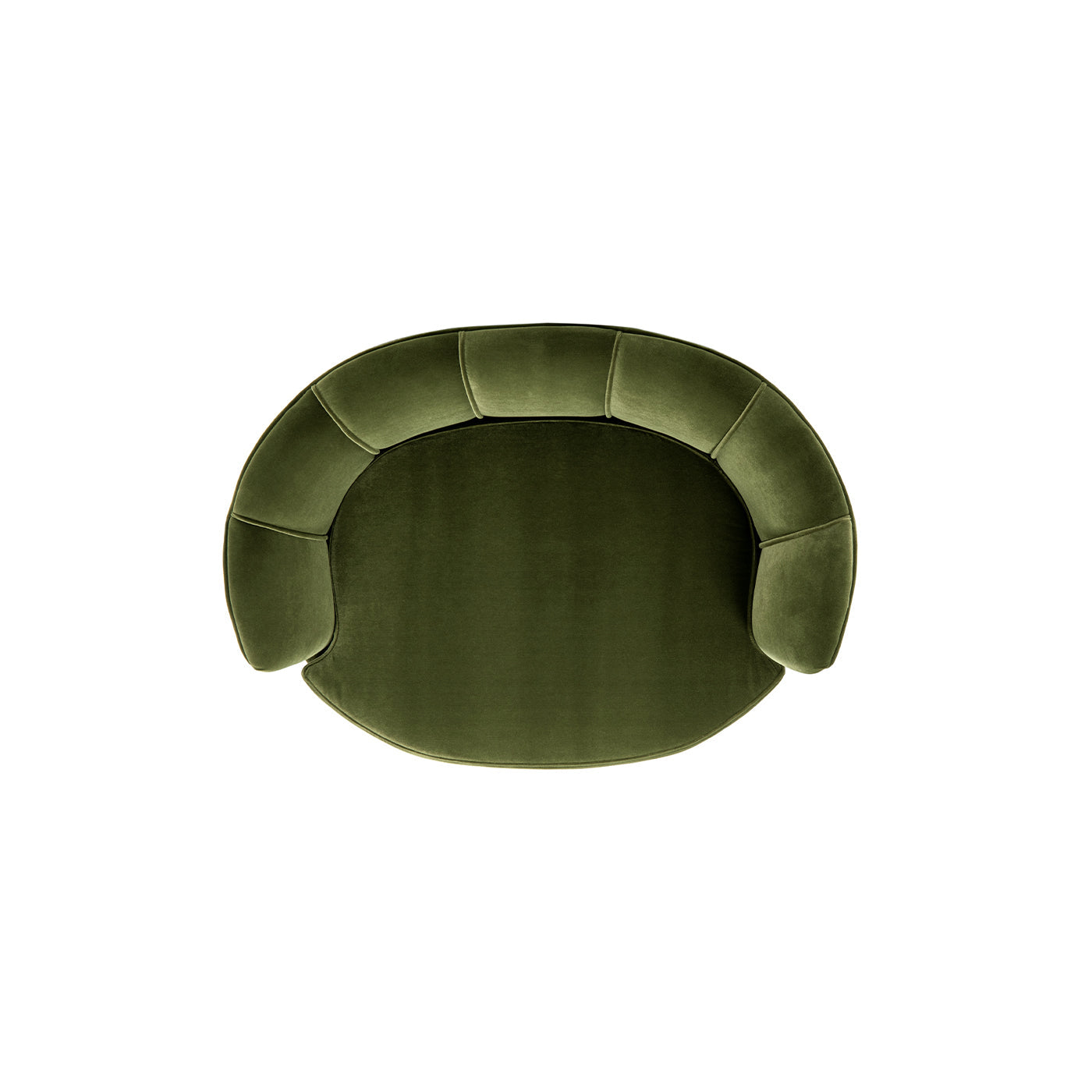 Clara 34.5in Scalloped Pet Sofa Bed Olive velvet, round with curved back cushions on Tampa Home & Garden Store