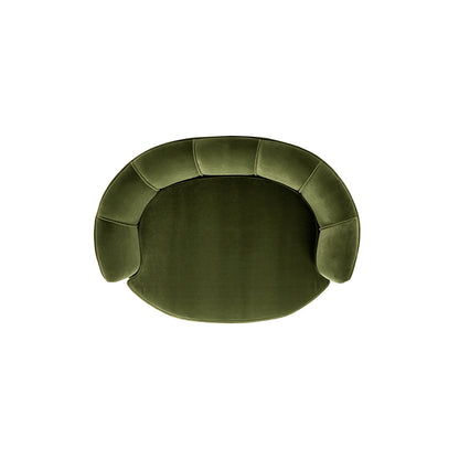 Clara 34.5in Scalloped Pet Sofa Bed Olive velvet, round with curved back cushions on Tampa Home & Garden Store
