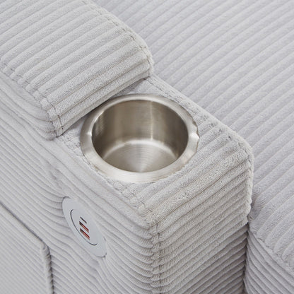 Gray striped sleeper ottoman fabric close-up with a stainless steel bowl on top on Tampa Home & Garden Store