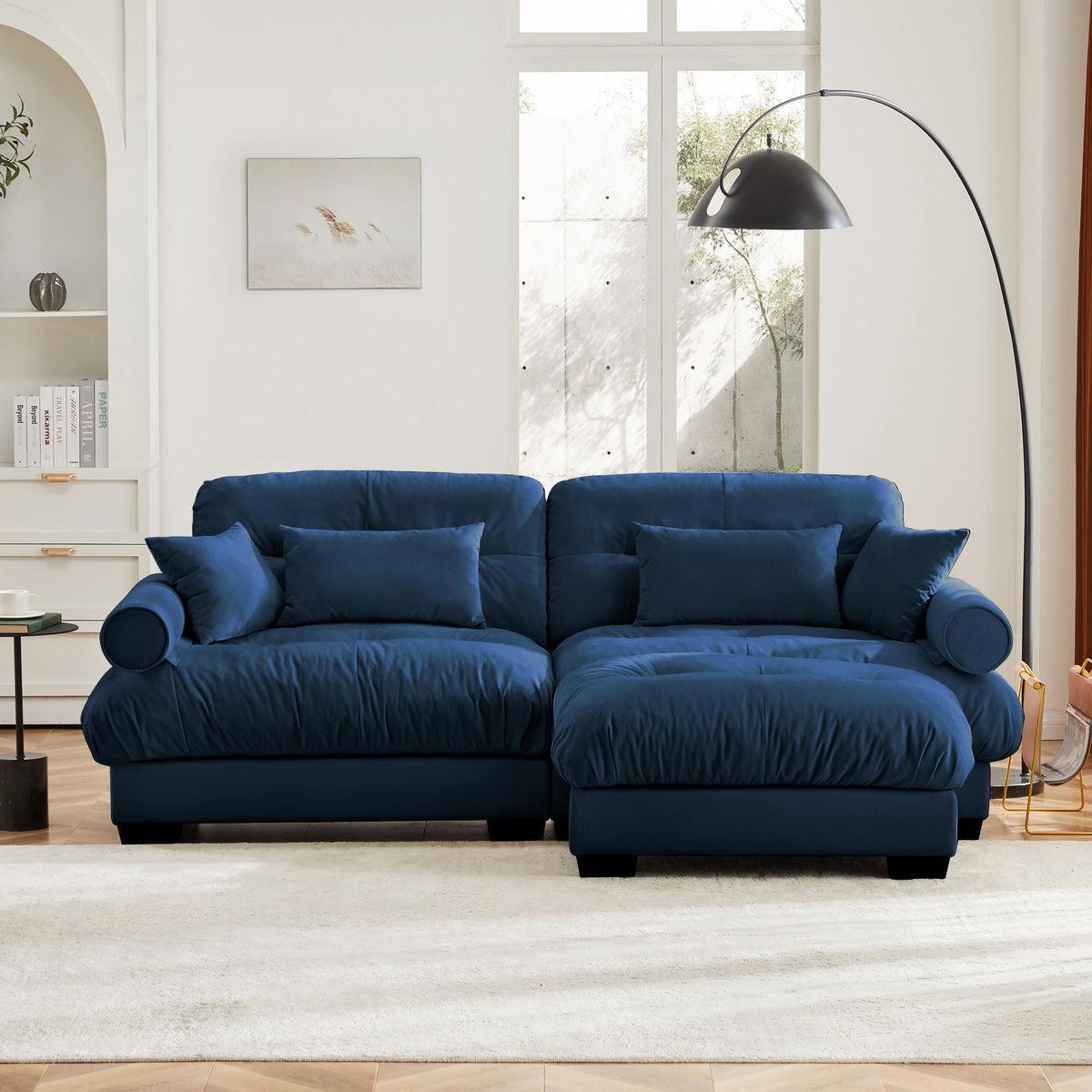 Super Comfort Oversized Modular Sectional Sofa with Movable Ottoman in navy blue fabric on Tampa Home & Garden Store