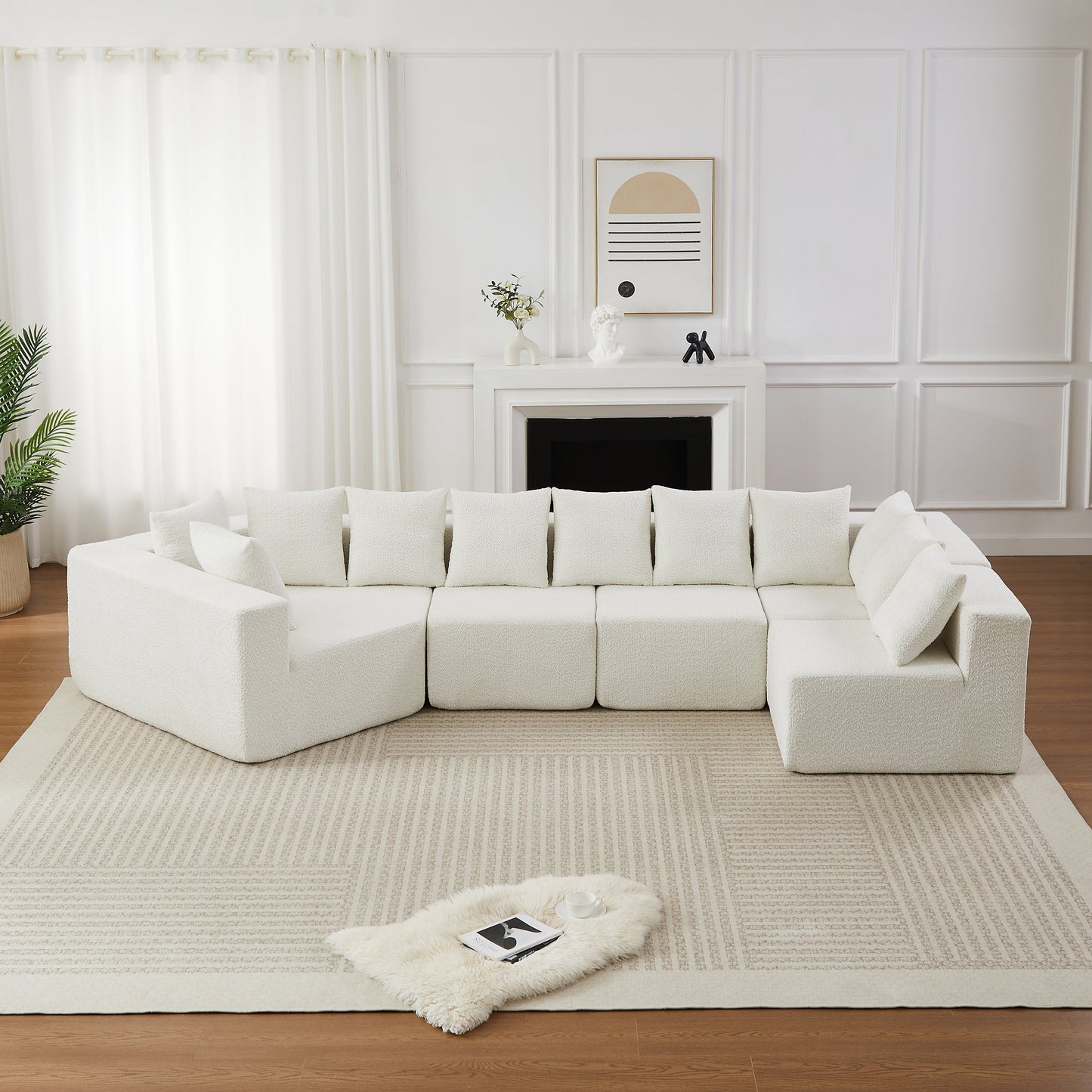 HouseOfZazla 151.6-Inch XL L-Shaped Chenille Sectional Sofa white with plush cushions on Tampa Home & Garden Store