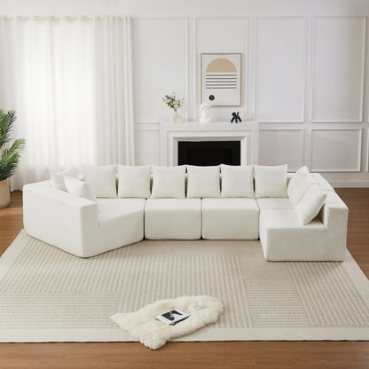 HouseOfZazla 151.6-Inch XL L-Shaped Chenille Sectional Sofa white with plush cushions on Tampa Home & Garden Store