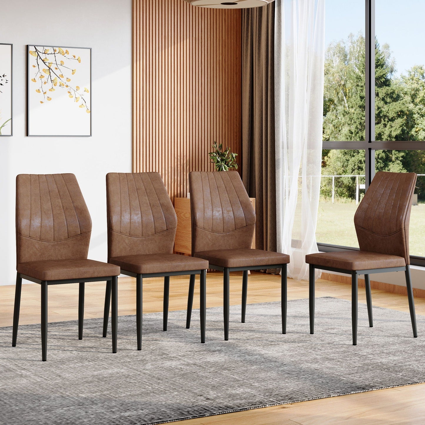 Dining chairs with shell-pattern brown upholstery, HouseOfZazla chair set (6) on Tampa Home & Garden Store