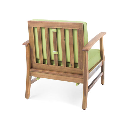 Perla Contemporary Club Chair with Water Resistant Cushion, green cushions wooden frame on Tampa Home & Garden Store