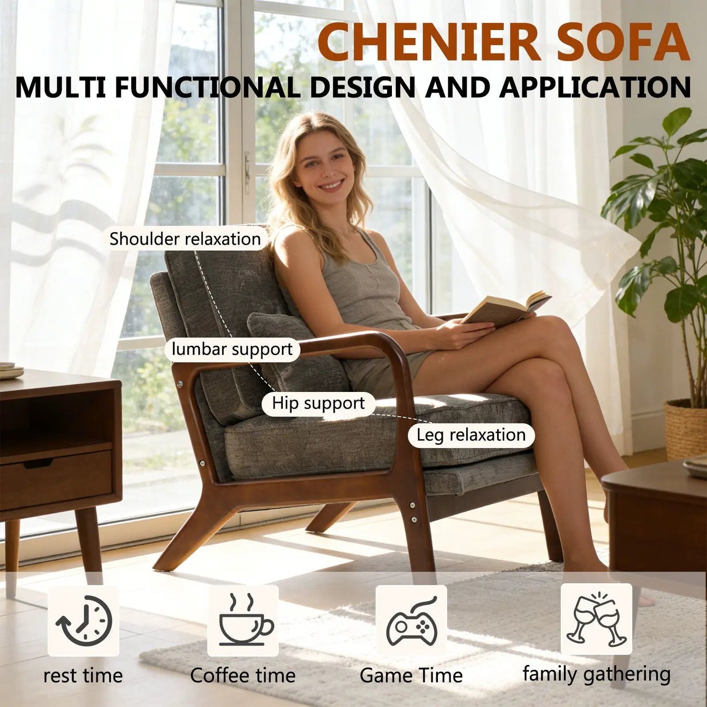 Upholstered Living Room Chair With Lumbar Cushion