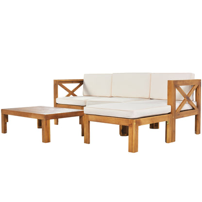 Acacia Wood Outdoor Patio Sectional Sofa Set
