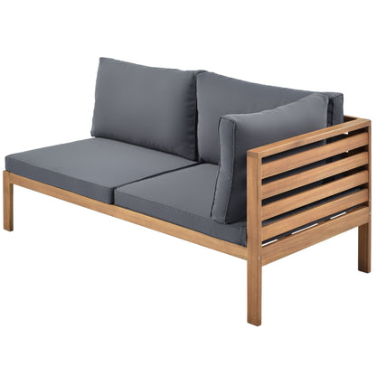 Wood Structure Outdoor Sofa Set with Gray Cushions, slatted wood frame on Tampa Home & Garden Store