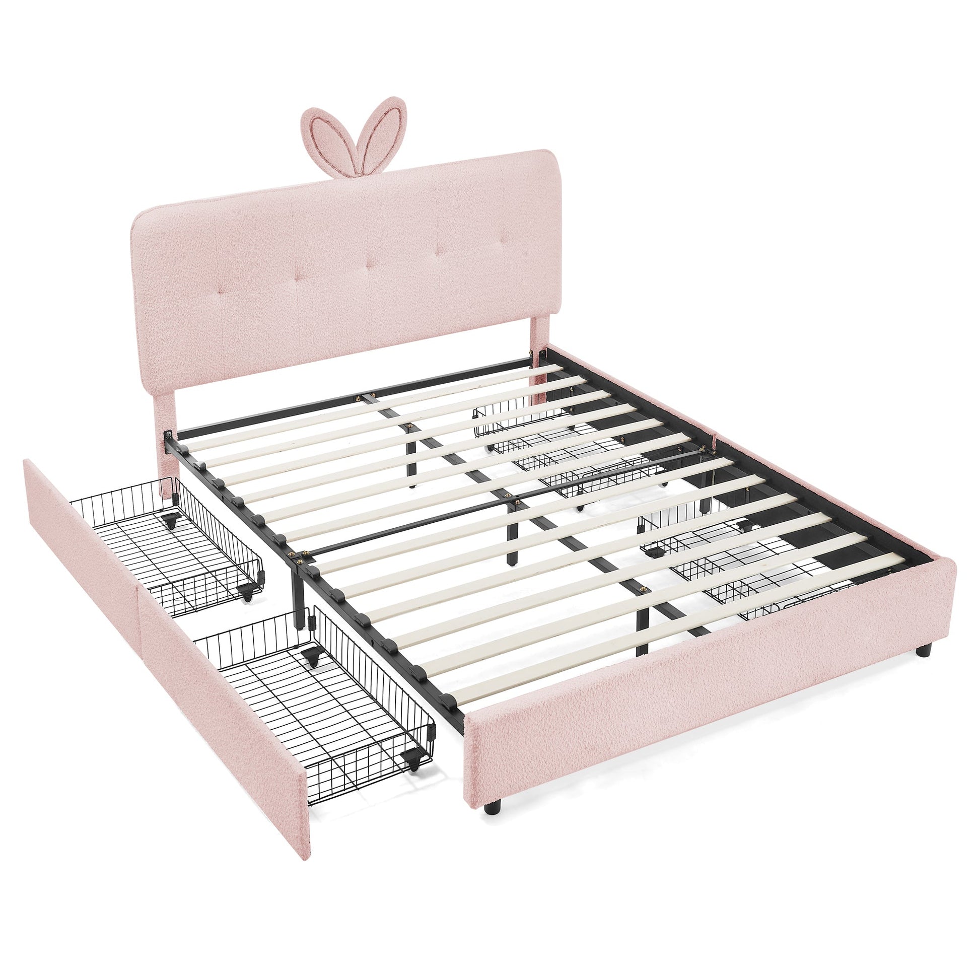 Full size kids upholstered bed with oversized pink rabbit-ear headboard by HouseOfZazla on Tampa Home & Garden Store