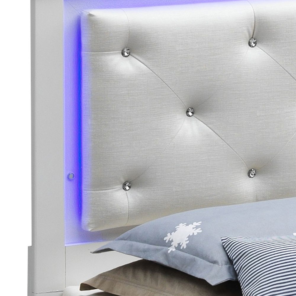 LED Elegant Bed tufted upholstered headboard with crystal buttons and purple LED edge light on Tampa Home & Garden Store