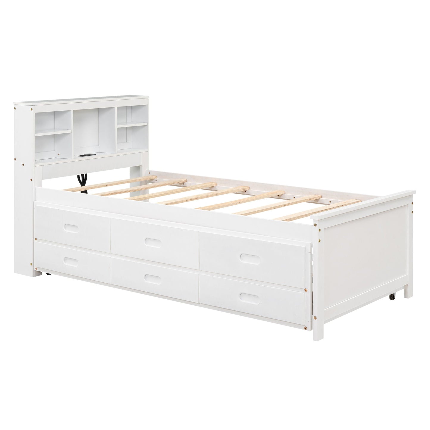 White platform bed with storage headboard and 3-drawer base with USB ports on Tampa Home & Garden Store