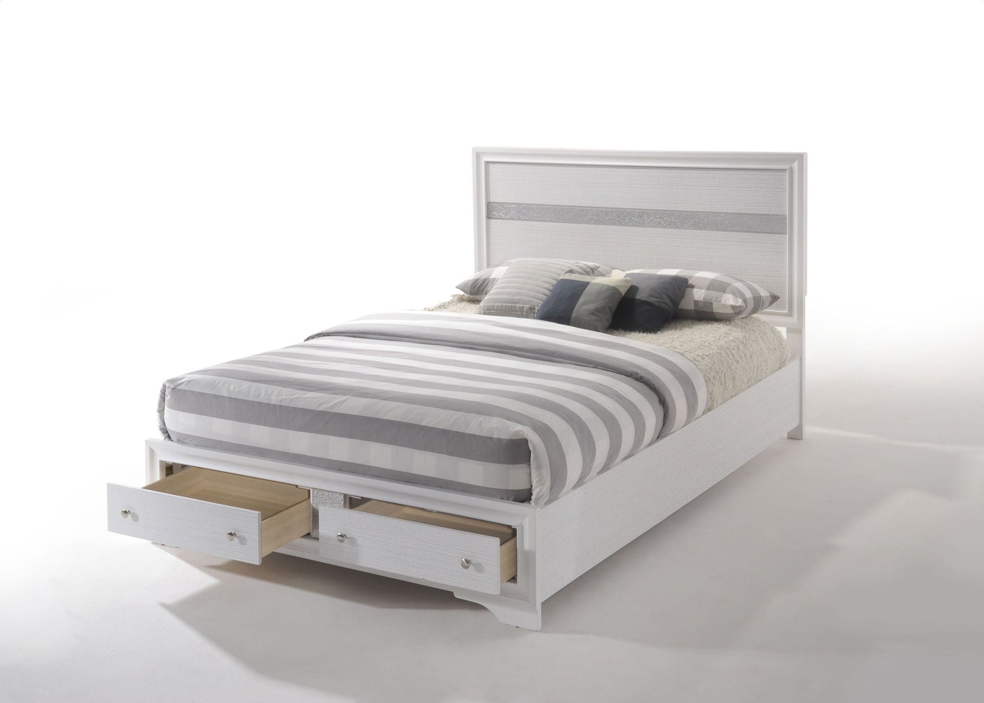 Naima Elegance Panel Bed with white finish and integrated drawer storage by HouseOfZazla on Tampa Home & Garden Store