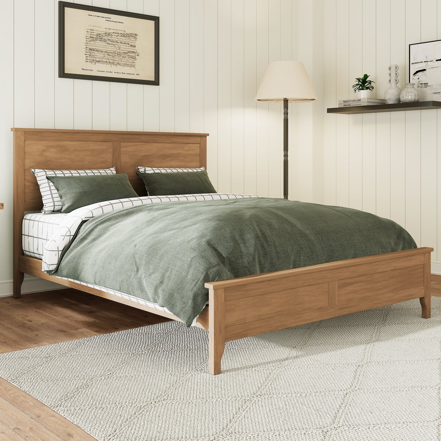 Modern Solid Wood King Platform Bed with Slats